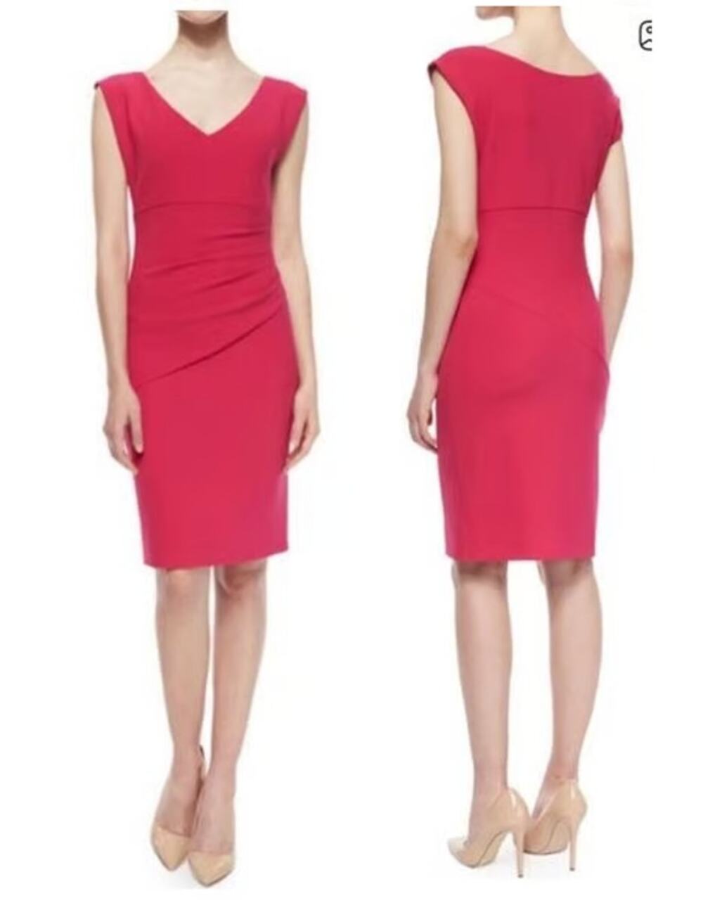 Diane von Furstenberg Bevin Sheath Dress Women's 2 Pink Sleeveless V-Neck Ruched
